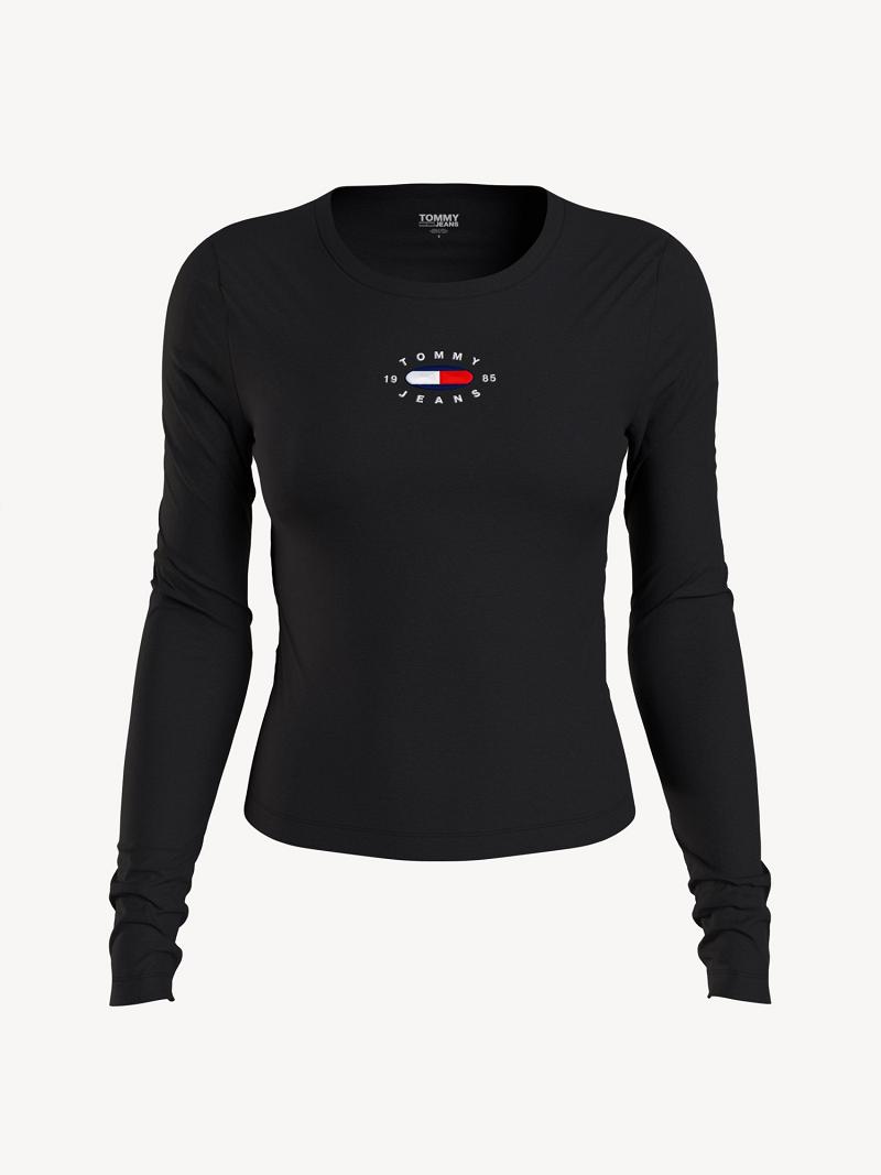 Női Tommy Hilfiger Long-Sleeve Logo Ingek Fekete | HU 288AHK